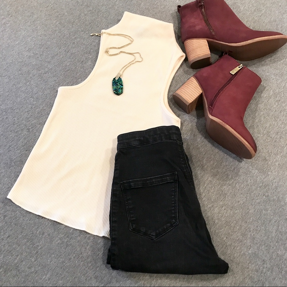 Topshop Cream Mock Neck Sleeveless Top